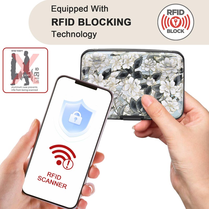ELFISH محفظة ELFISH ميني RFID من الألمنيوم لحامل بطاقات الائتمان وحافظة بطاقات العمل وحافظة هوية معدنية للرجال والنساء (لوتس أبيض) - Image 2